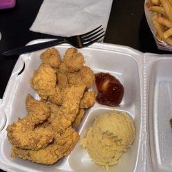 Brown's Cafe - Fried fish abs shrimp with potato salad