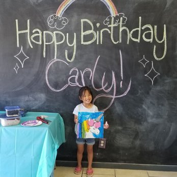 The Art Garage - My daughter with painted picture & chalk board Birthday greeting - Paint-Your-Own Pottery Near Me - Austin, Texas The Art Garage - My daughter with painted picture & chalk board Birthday greeting - Paint-Your-Own Pottery Near Me - Austin, Texas