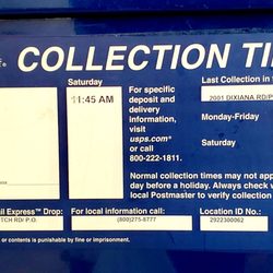 US Post Office - The drop off box info.