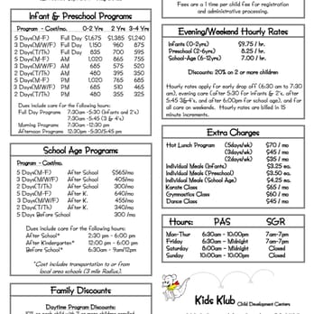 Kids Klub Pasadena - Rate sheet - Child Care & Day Care Near Me - Pasadena, California