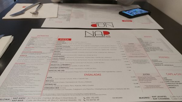 Menu photo 2 Nap Barcelona, B Menu photo 2 Nap Barcelona, B