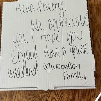 Woodson Stonefire - Nice note on box. Great personal touch! - Pizza Near Me - Saint Charles, Missouri