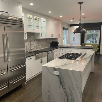 Stone & Tile World - Amazing natural stone countertops with waterfall island - Kitchen & Bath Near Me - Rockville, Maryland Stone & Tile World - Amazing natural stone countertops with waterfall island - Kitchen & Bath Near Me - Rockville, Maryland