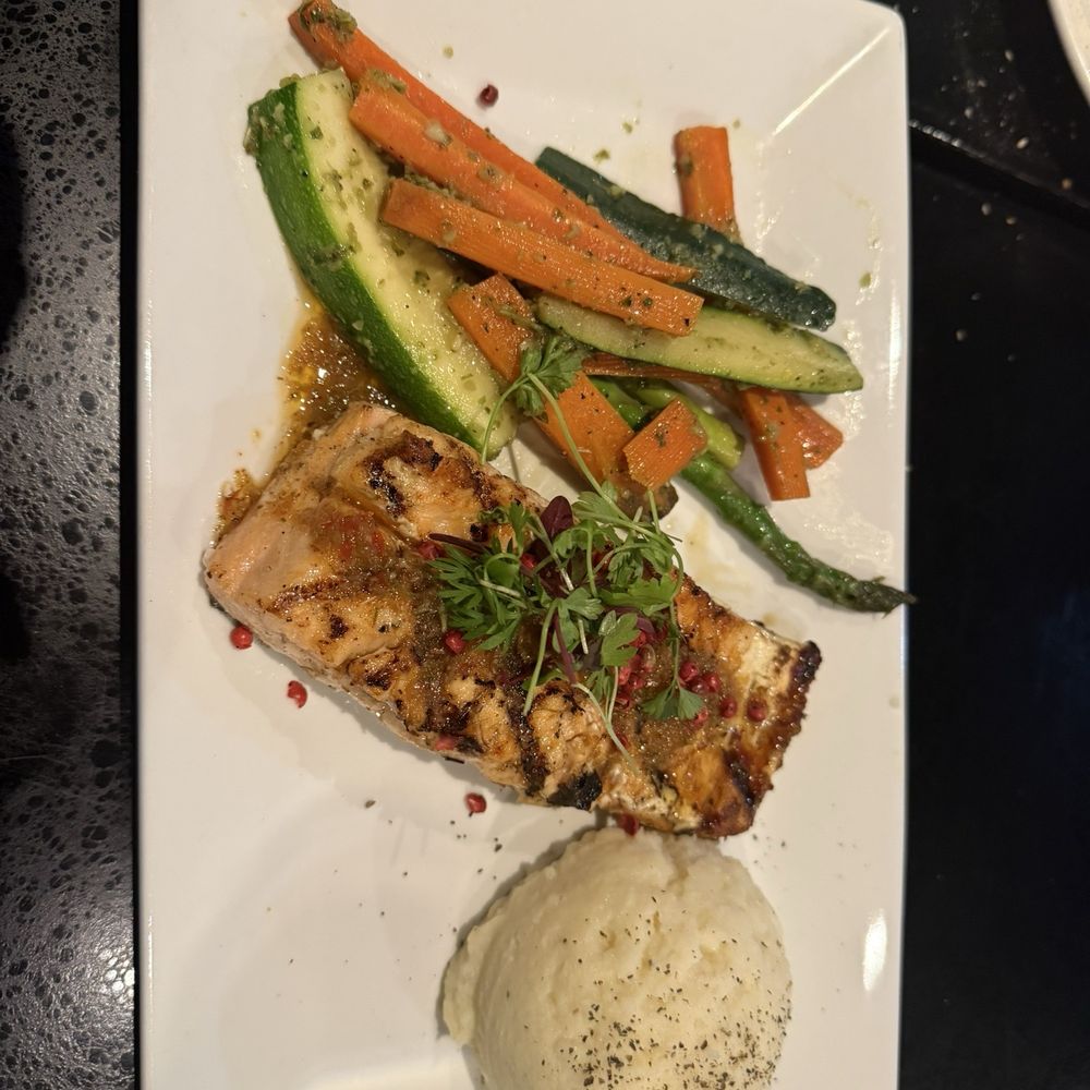 Cafe Mediterranean - Atlantic salmon, rice and cooked veggies - Mediterranean Near Me - Cincinnati, Ohio