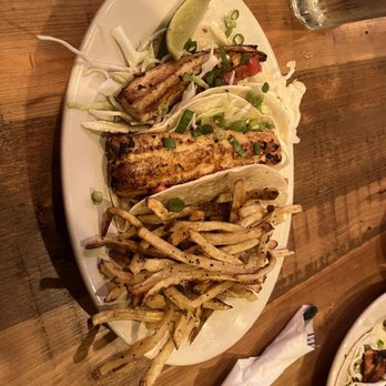 Poe's Tavern - Mahi mahi tacos - the fries were really good. - Burgers Near Me - Savannah, Georgia