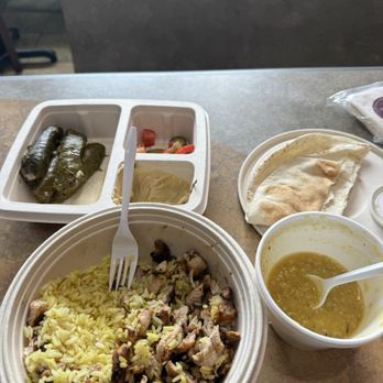 Sheeba Express - Chicken Shawarma with rice. Little soup. Grape leaves. - Mediterranean Near Me - Detroit, Michigan Sheeba Express - Chicken Shawarma with rice. Little soup. Grape leaves. - Mediterranean Near Me - Detroit, Michigan