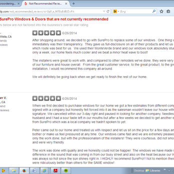 SurePro Windows & Doors - Yelp has filtered out SEVEN 5/5 Star reviews! Here are a few reviews from happy SurePro Clients. - Windows Installation Near Me - Santee, California SurePro Windows & Doors - Yelp has filtered out SEVEN 5/5 Star reviews! Here are a few reviews from happy SurePro Clients. - Windows Installation Near Me - Santee, California