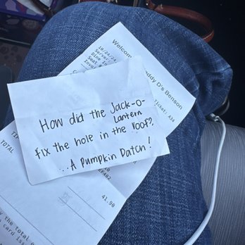 Daddy D’s BBQ - Cute joke let by our awesome waitress! - Barbeque Near Me - Benson, North Carolina