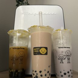 Boba Milk Tea, Ube Milk Tea with Taro Puff Cream and Boba, Fresh Passion Fruit Mango Green Tea with boba & Matcha Flavored Waffle with boba Boba Milk Tea, Ube Milk Tea with Taro Puff Cream and Boba, Fresh Passion Fruit Mango Green Tea with boba & Matcha Flavored Waffle with boba