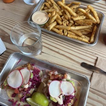 Hook Fish at Proof Lab Beer Garden - Tacos and fries - Seafood Near Me - Mill Valley, California