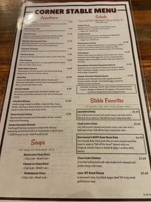 Menu photo 1 Corner Stable - Cockeysville Cockeysville, MD Menu photo 1 Corner Stable - Cockeysville Cockeysville, MD