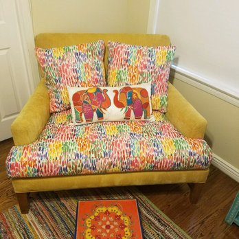 Carlson's Upholstery - beautifully reupholstered chair cushion and matching pillows for my little girl's bohemian chic nursery! - Furniture Reupholstery Near Me - Paramount, California Carlson's Upholstery - beautifully reupholstered chair cushion and matching pillows for my little girl's bohemian chic nursery! - Furniture Reupholstery Near Me - Paramount, California