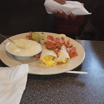 Thumbs Up Diner - Southwest egg burrito.  Meatless.  Grits with Cheese - Breakfast & Brunch Near Me - Atlanta, Georgia