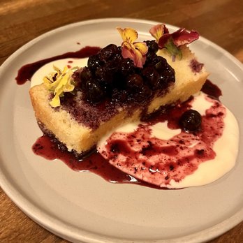 Pago - Amazing olive oil cake with blueberry compote. It was almost too beautiful to eat - New American Near Me - Salt Lake City, Utah Pago - Amazing olive oil cake with blueberry compote. It was almost too beautiful to eat - New American Near Me - Salt Lake City, Utah