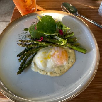 Heritage - Asparagus w/ botarga y egg - Modern European Near Me - Long Beach, California Heritage - Asparagus w/ botarga y egg - Modern European Near Me - Long Beach, California