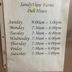 SandyView Farms - Deli hours