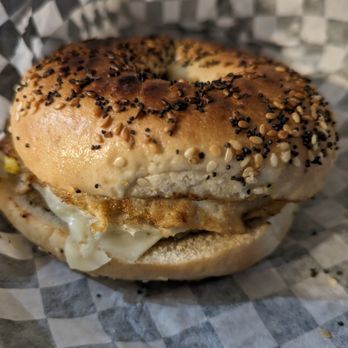Ray's Donuts - Chicken sausage, egg, and cheese on Everything bagel - Donuts Near Me - Jonesboro, Georgia Ray's Donuts - Chicken sausage, egg, and cheese on Everything bagel - Donuts Near Me - Jonesboro, Georgia