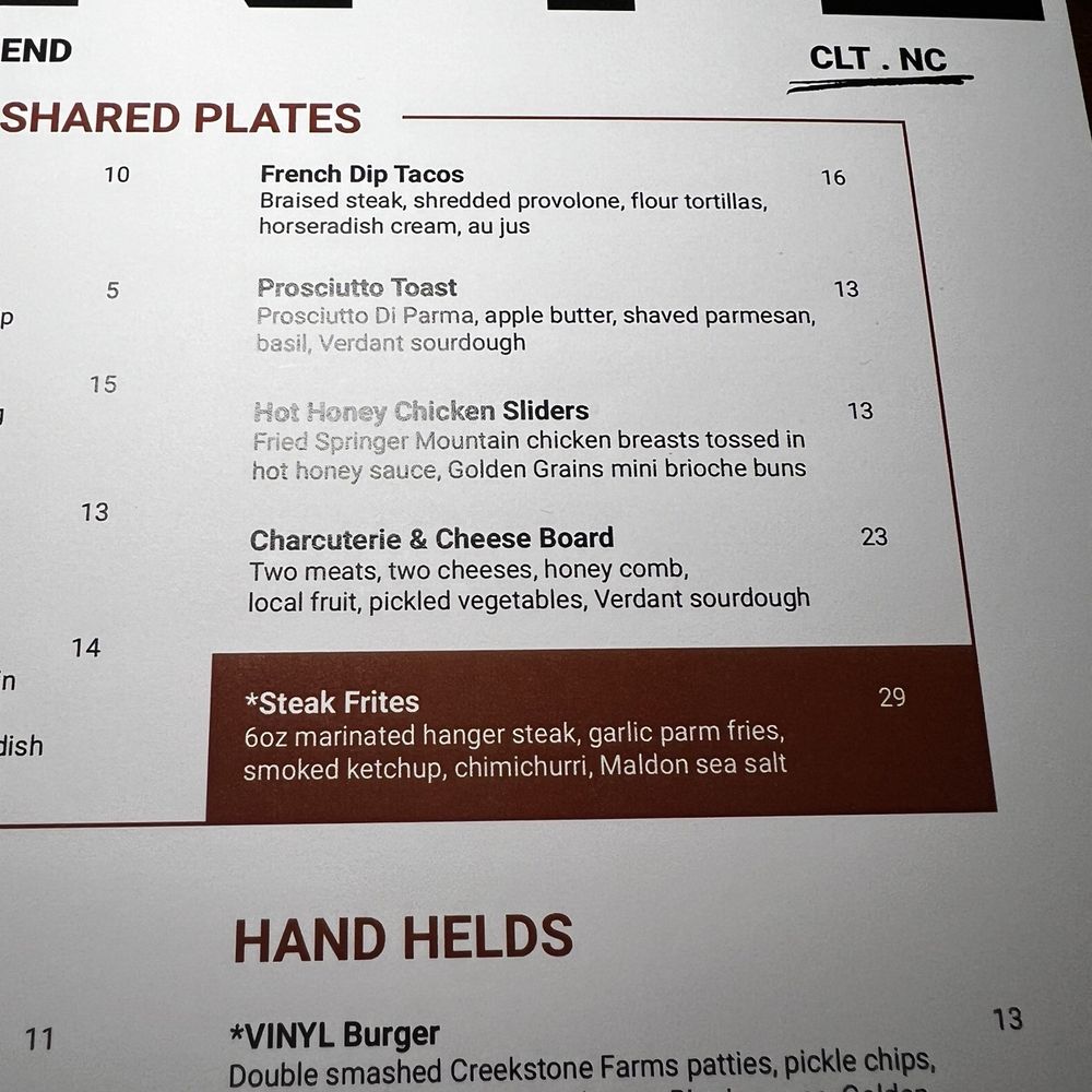 VINYL - Menu - New American Near Me - Charlotte, North Carolina VINYL - Menu - New American Near Me - Charlotte, North Carolina