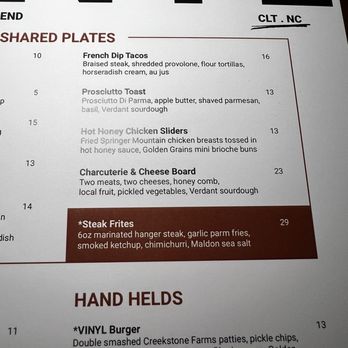 VINYL - Menu - New American Near Me - Charlotte, North Carolina