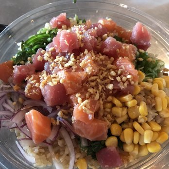 Poke2 Grill - Salmon and tuna poke bowl. Absolutely delicious and I don't feel guilty about being full after it! - Poke Near Me - Downey, California