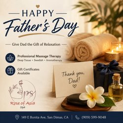 Celebrate Father's Day with a relaxing massage at Rose of Asia Spa. Whether it's Deep Tissue, Aromatherapy, or Relaxation Massage, we're he