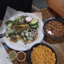 Taco Holics Club - Street tacos. Rice and pinto beans