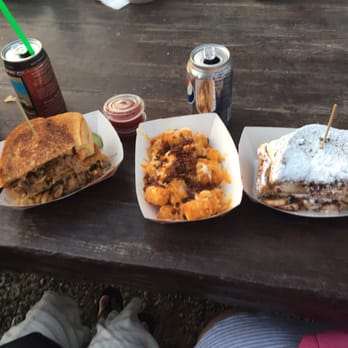 Meltdown Bistro - At gazebo gardens Pulled pork and Mac n cheese sandwich on the left. Loaded tater tots in the middle. And smores on the right - Food Trucks Near Me - Clovis, California Meltdown Bistro - At gazebo gardens Pulled pork and Mac n cheese sandwich on the left. Loaded tater tots in the middle. And smores on the right - Food Trucks Near Me - Clovis, California