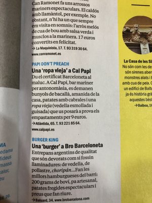 Menu photo 2 Cal Papi Barcelona, B Menu photo 2 Cal Papi Barcelona, B