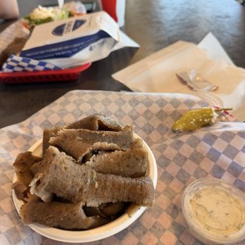 Niro’s House Mediterranean Kitchen - Side of gyro meat a gyro and Greek salad - Mediterranean Near Me - Mesa, Arizona Niro’s House Mediterranean Kitchen - Side of gyro meat a gyro and Greek salad - Mediterranean Near Me - Mesa, Arizona