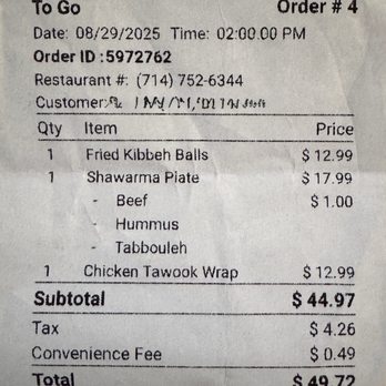 Habibi Grill - Receipt - Halal Near Me - La Mirada, California Habibi Grill - Receipt - Halal Near Me - La Mirada, California