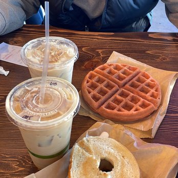 Spectra Coffee - Vanilla bean latte, salted caramel latte, strawberry waffle, and bagel - Coffee & Tea Near Me - San Jose, California