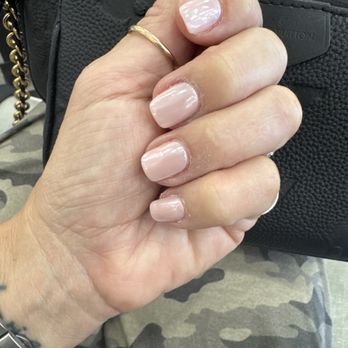 VIP Nails Spa - Clean, short natural pink powder and chrome ! - Nail Salons Near Me - Georgetown, Texas