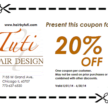 Hair By Tuti - Present this coupon (and mention it when making an appointment) for 20% off! Expires 6/30/2014 - Hair Salons Near Me - Chicago, Illinois Hair By Tuti - Present this coupon (and mention it when making an appointment) for 20% off! Expires 6/30/2014 - Hair Salons Near Me - Chicago, Illinois