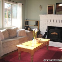 Summerhome Park Hideaway - living room with wood burning fireplace