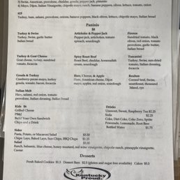 Paninis and kids menu Paninis and kids menu