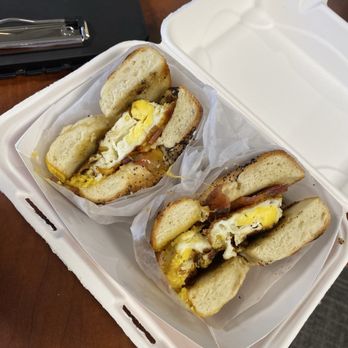 Duckie's Woodfire - Bacon, egg & cheese on everything bagel - Bagels Near Me - Oklahoma City, Oklahoma