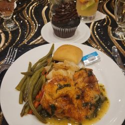 Cracked Pepper Catering & Bakery - Chicken saltimbocca, dauphinoise potatoes, greens beans with garlic and red peppers