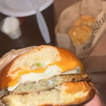 Eggslut - Sausage, egg, cheese sandwich, truffle tots - Breakfast & Brunch Near Me - Las Vegas, Nevada Eggslut - Sausage, egg, cheese sandwich, truffle tots - Breakfast & Brunch Near Me - Las Vegas, Nevada