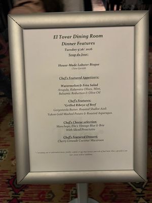 Menu photo 1 El Tovar Dining Room Grand Canyon, AZ