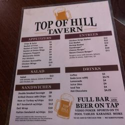 Top of the Hill Tavern - It rent menu as of 2/9/2026