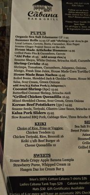 Menu photo 2 The Cabana Bar & Grill Koloa, HI