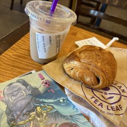 Chocolate Croissant and Iced Horchata latte Chocolate Croissant and Iced Horchata latte
