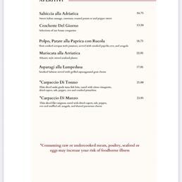 Menu as of January 2025 Menu as of January 2025