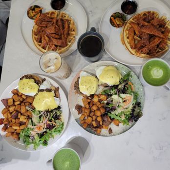 Sisters & Co - Top: chicken and waffles Bottom left: bulgogi Benny Bottom right: char siu Benny - Breakfast & Brunch Near Me - Markham, Ontario Sisters & Co - Top: chicken and waffles Bottom left: bulgogi Benny Bottom right: char siu Benny - Breakfast & Brunch Near Me - Markham, Ontario