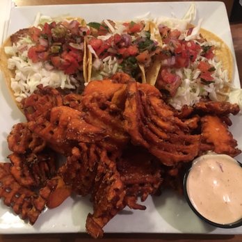 Fire By The Monon - Fish tacos with sweet potato fries - American Near Me - Indianapolis, Indiana