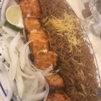 Kabul Grill - Salmon kebob with rice. Absolutely stellar!! - Afghan Near Me - Hicksville, New York Kabul Grill - Salmon kebob with rice. Absolutely stellar!! - Afghan Near Me - Hicksville, New York
