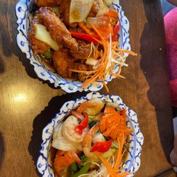 Nakhon Thai - Garlic pepper shrimp stir fry Sweet and sour chicken stir fry!