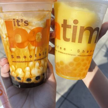 Its Boba Time - Temecula - Tiger sugar milk on the left and mango slush with mango popping boba on the right - Bubble Tea Near Me - Temecula, California Its Boba Time - Temecula - Tiger sugar milk on the left and mango slush with mango popping boba on the right - Bubble Tea Near Me - Temecula, California