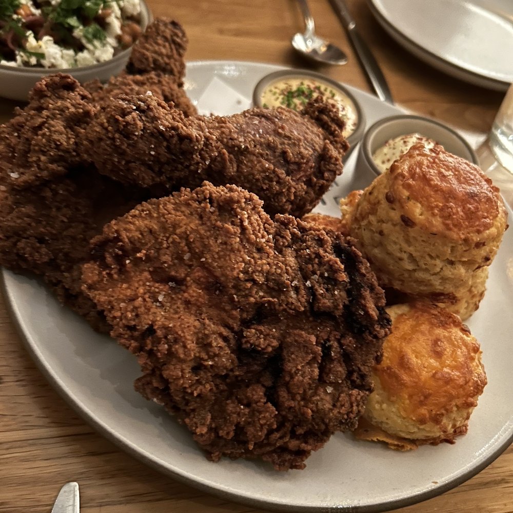 Chickadee - Fried chicken meal ($46). We shared with four people (4 pieces, 4 honey biscuits - ) - New American Near Me - Boston, Massachusetts