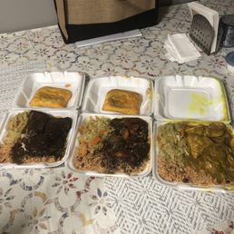 Jerk Chicken, Oxtail & Curry Chicken w/ 2 Beef Patties